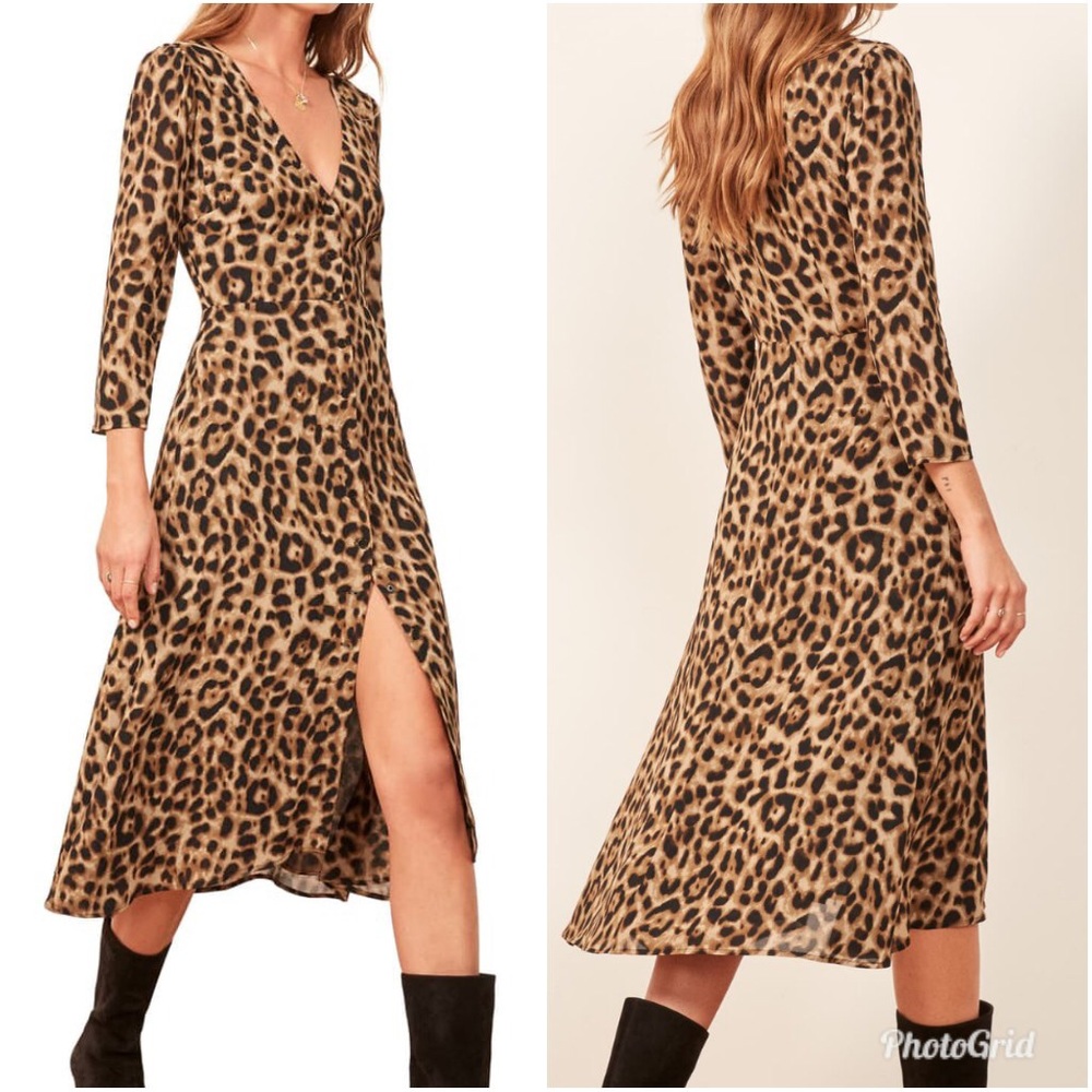NWOT Reformation Alma Leopard Midi Dress